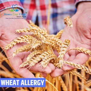 Person with wheat allergy holding bread and looking worried